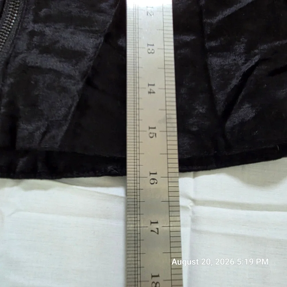 Free People Black Velvet Front Zip Mini Skirt Ring Pull A-Line Boho XS/S